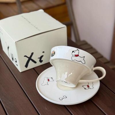 Wutuo Cute Dog Hand-Painted Ceramic Coffee Cup & Saucer