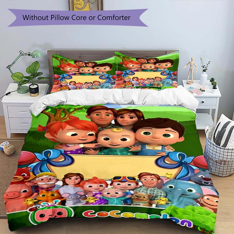 3pcs Cocomelon Bedding Set Duvet Cover Closure Includes 1 Duvet Cover & 2 Pillowcases, Soft and Comfortable for All Seasons.