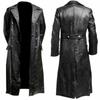 Long Leather Trench Coat Men's Double-breasted Leather Coat Military Leather Coat Men
