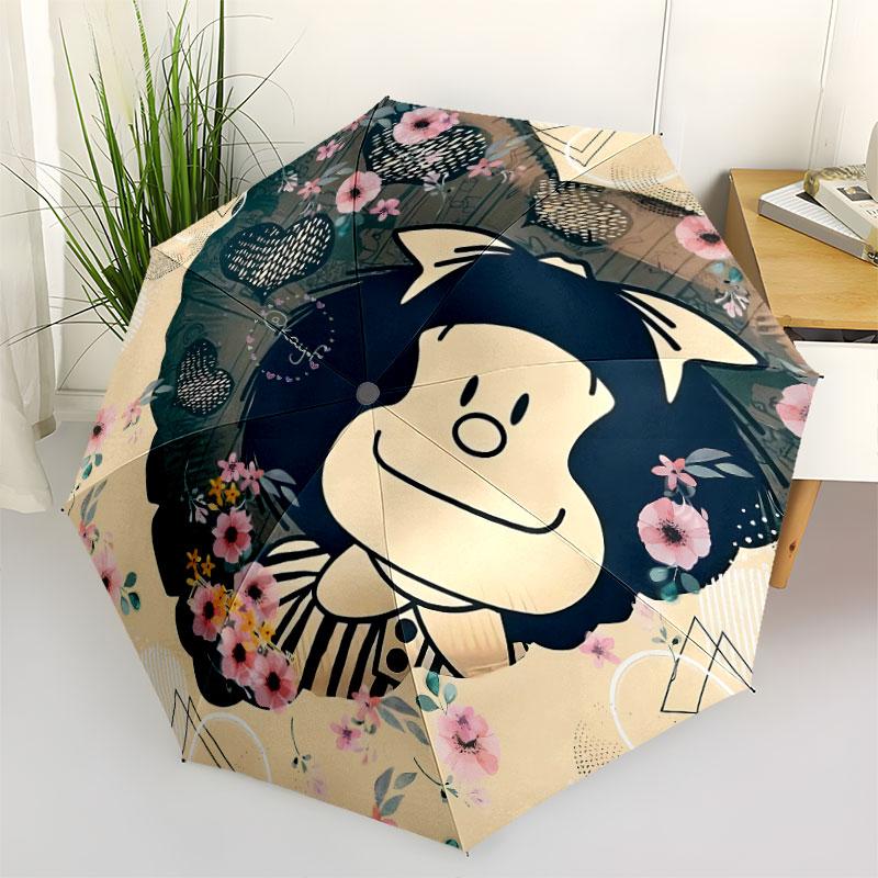 1 PC Automatic Folding Umbrella - Mafalda Pattern Portable Foldable Design With 8 Ribs Christmas Birthday Gifts