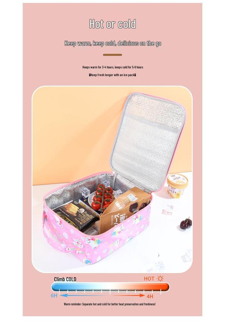Insulated Cartoon Lunch Bag - Square Design for School and Commuting with Thickened Aluminum Foil.