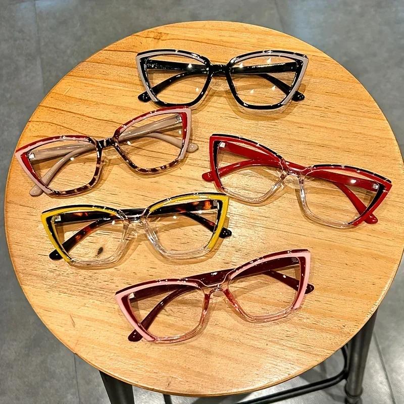 New Fashionable Personalized Splicing Color Trendy Versatile Flat Mirror Colorful Cat Eye Fashion Anti-Blue Light Glasses