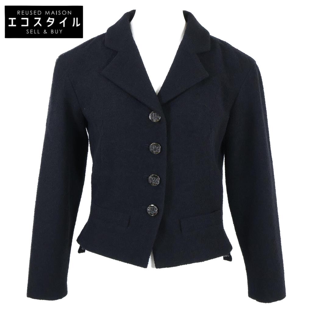 CHANEL [ ] 12C P42616V18196 Rhinestone Button Pile Jacket 36 blackUsed