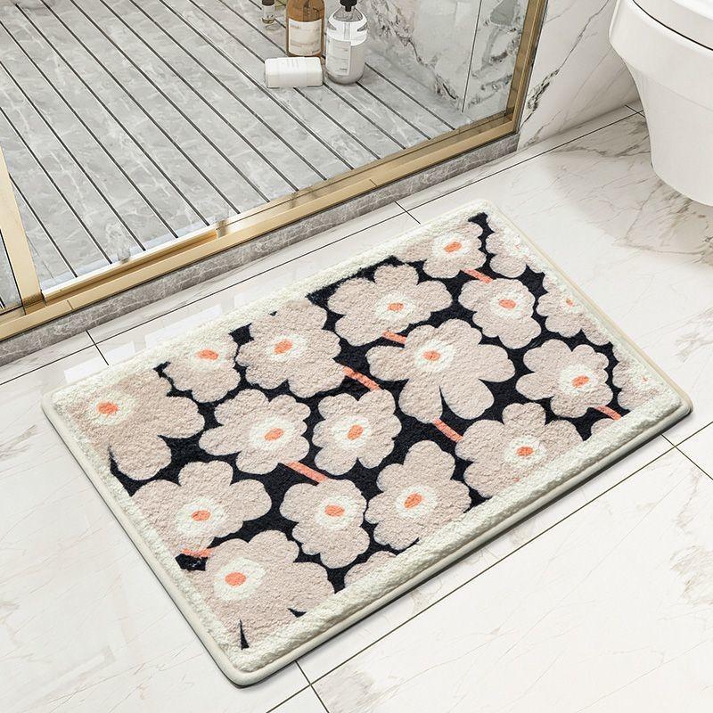 Mat Floor Plush With Cartoon Flower Print Design For Bedroom And Bathroom Use