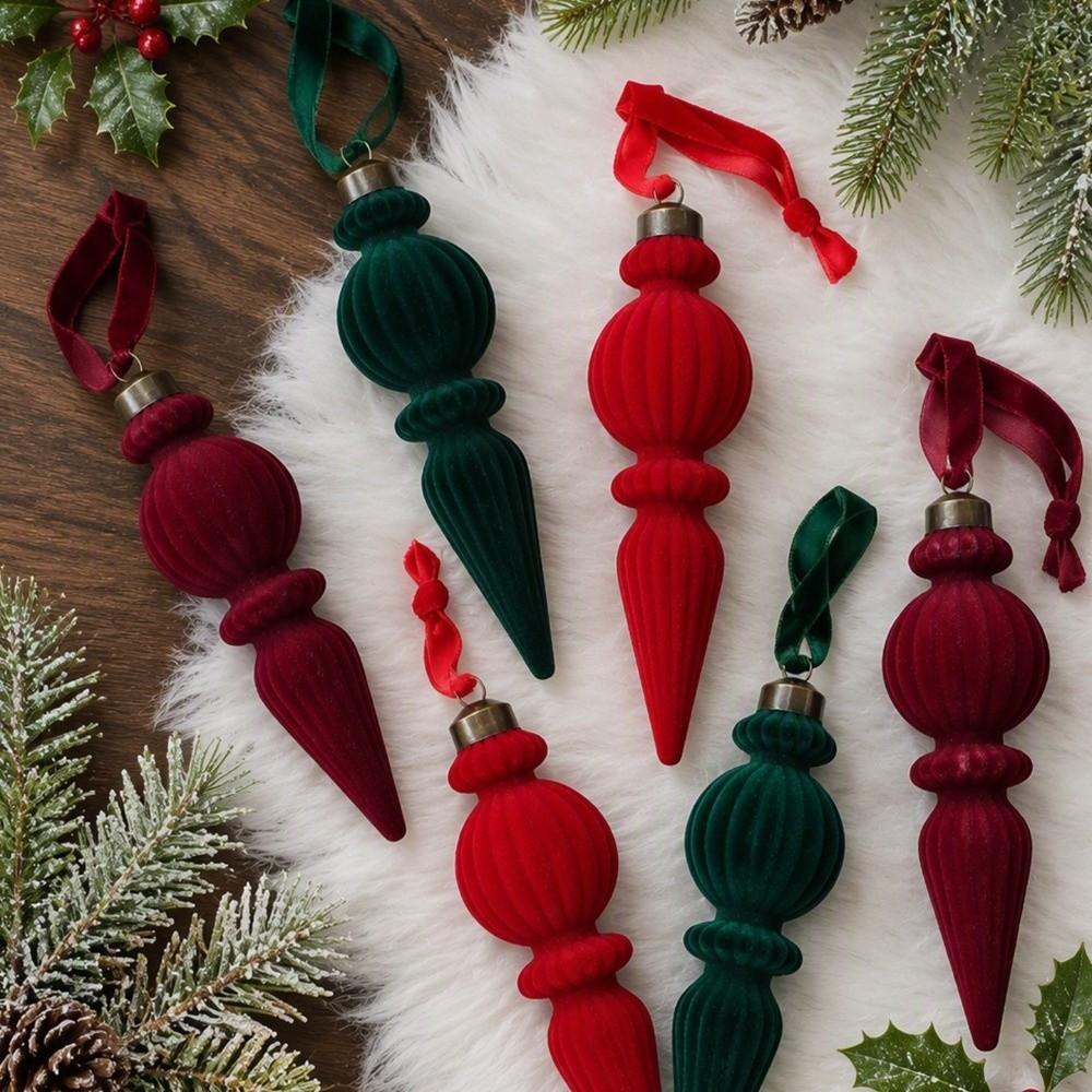 6pcs/Box Plastic Christmas Tree Ornament Velvet Ball Velvet Ball Ornaments  New Year Decor