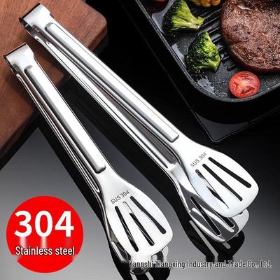 304 Stainless Steel Three-Line Kitchen Tongs for BBQ, Baking, and Pan-Frying.