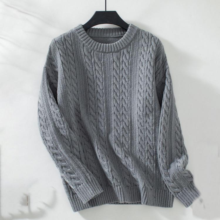 Autumn Winter Vintage Loose Knitwear Cardigan Long Sleeve Solid Color O Neck Sweater Top