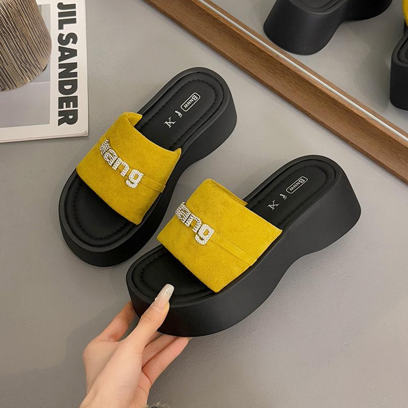 Thick-soled heightening cool slippers for women's wear new summer fashion with skirt one-word drag casual beach sandals