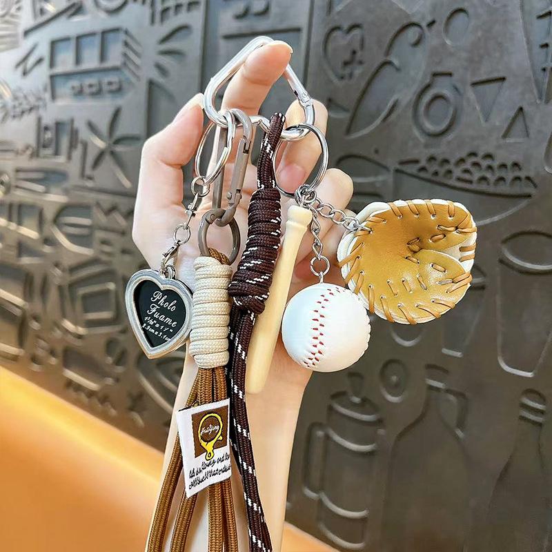 New miu wind braided rope trendy baseball bag keychain cartoon sports wind pendant couple keychain