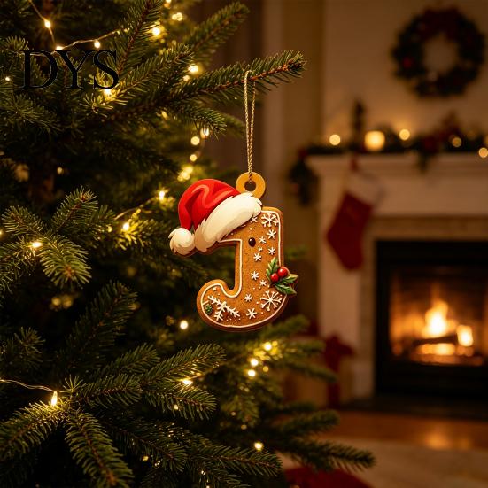 Reusable Acrylic Snowflake Berry Ornaments 2D Flat Christmas Ornaments, Gingerbread Letter Pendant with Santa Claus, Decorative Cookie Initial
