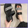 Stylish Black Thick Sole Platform Wedge Rhinestone Summer Slide Sandals For Women