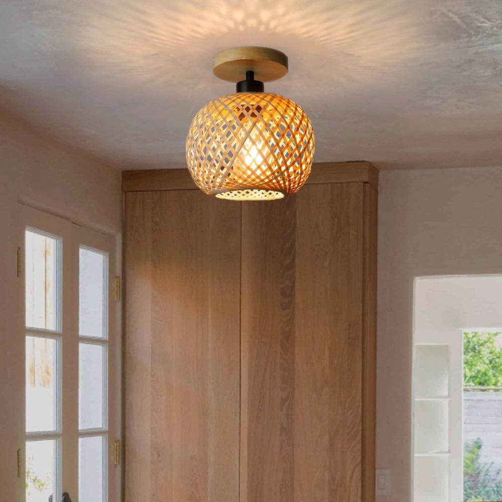 1pcs Handmade Bamboo Woven Ceiling Lamp Corridor Aisle Living Room Ceiling Light Retro Woven Lamps Decorative Fixtures No Bulb
