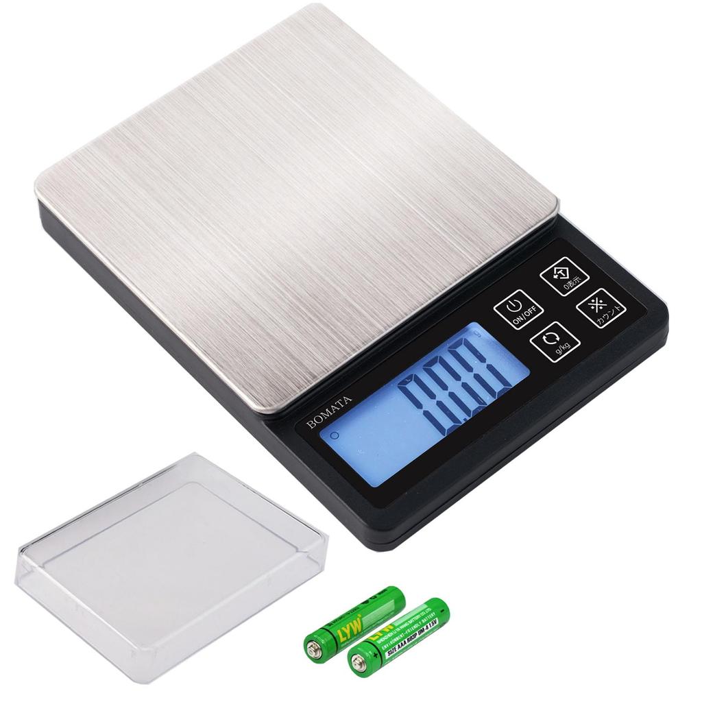 BOMATA Digital Kitchen Maximum 1kg Tare Counting Stainless for and Battery Scale, 0.01g Increments, Capacity, Compact, Function, Function, Steel,