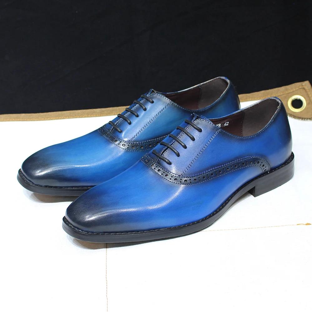 Fashion Luxury Genuine Cow Leather Men's Dress Shoes Lace-Up Oxford Pointed Toe Office Business Wedding Formal Footwear