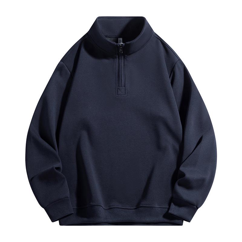 Men's American Style Half Zipper Stand Collar Pullover - Spring/Autumn Trendy Plus Velvet Sweatshirt