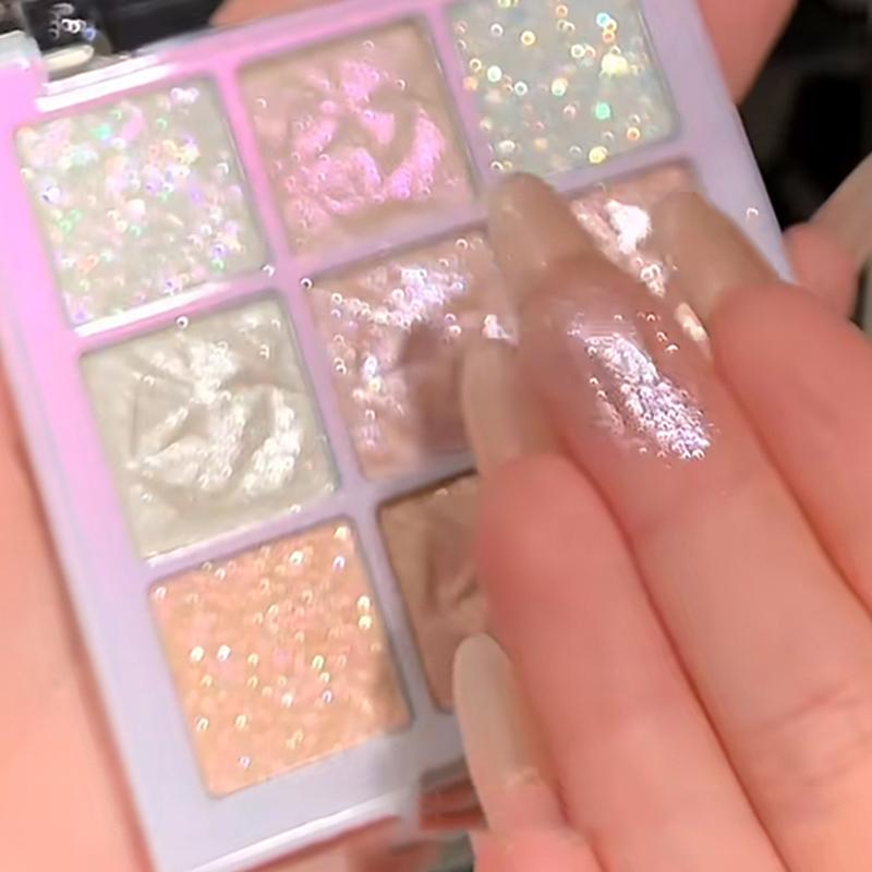 Paleta de fard de pleoape cu sclipici fulg de zăpadă 9 culori Diamond Flash Highlighter Iluminează fardul de pleoape Shiny Liying Silkworm Waterproof Durable Shimmer Machiaj pentru ochi