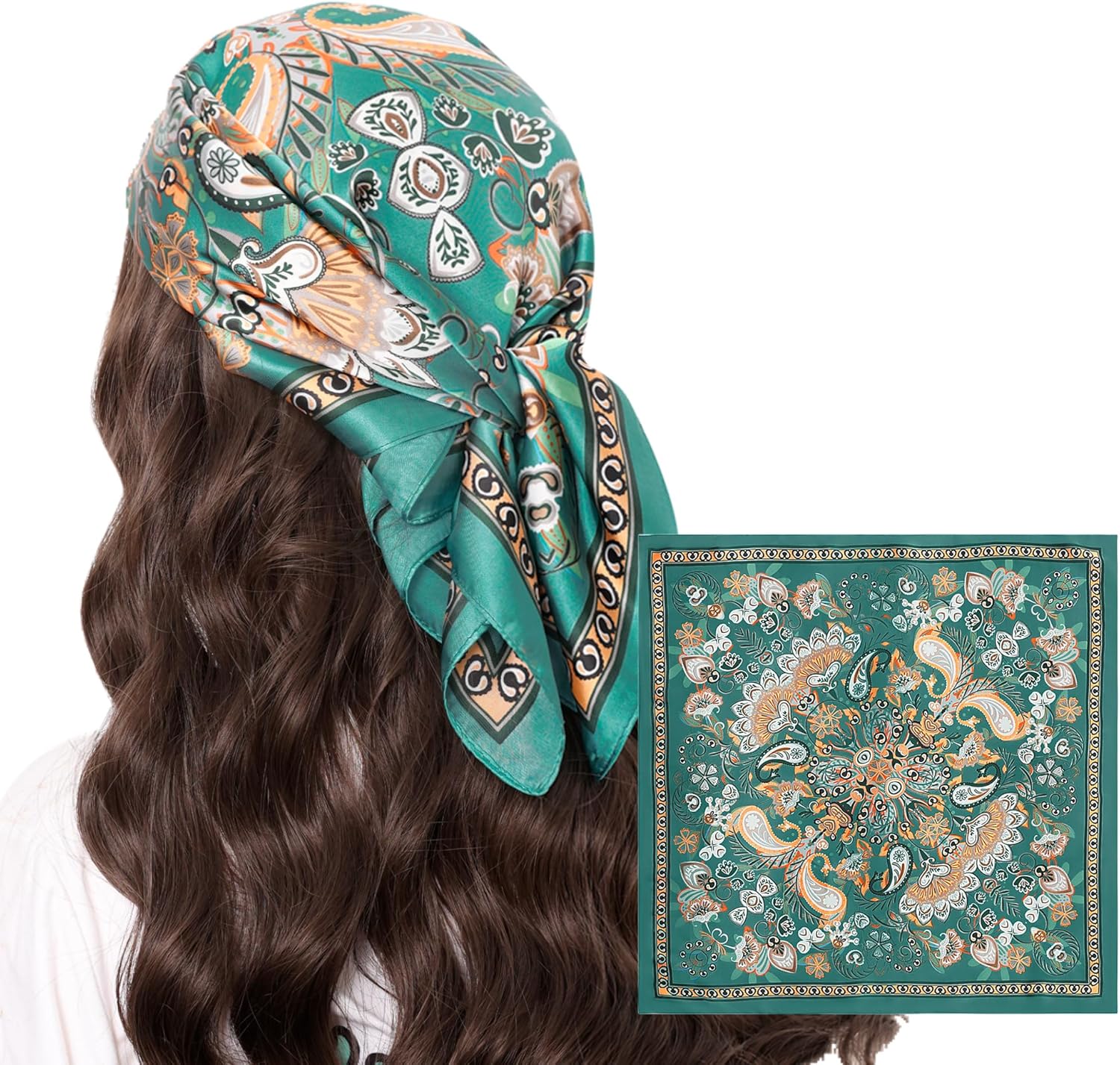 

Paisley Satin Head Scarf For Women Men Versatile Silk-Like Hair Scarf Vintage Bandana Large Square Scarves 27.5