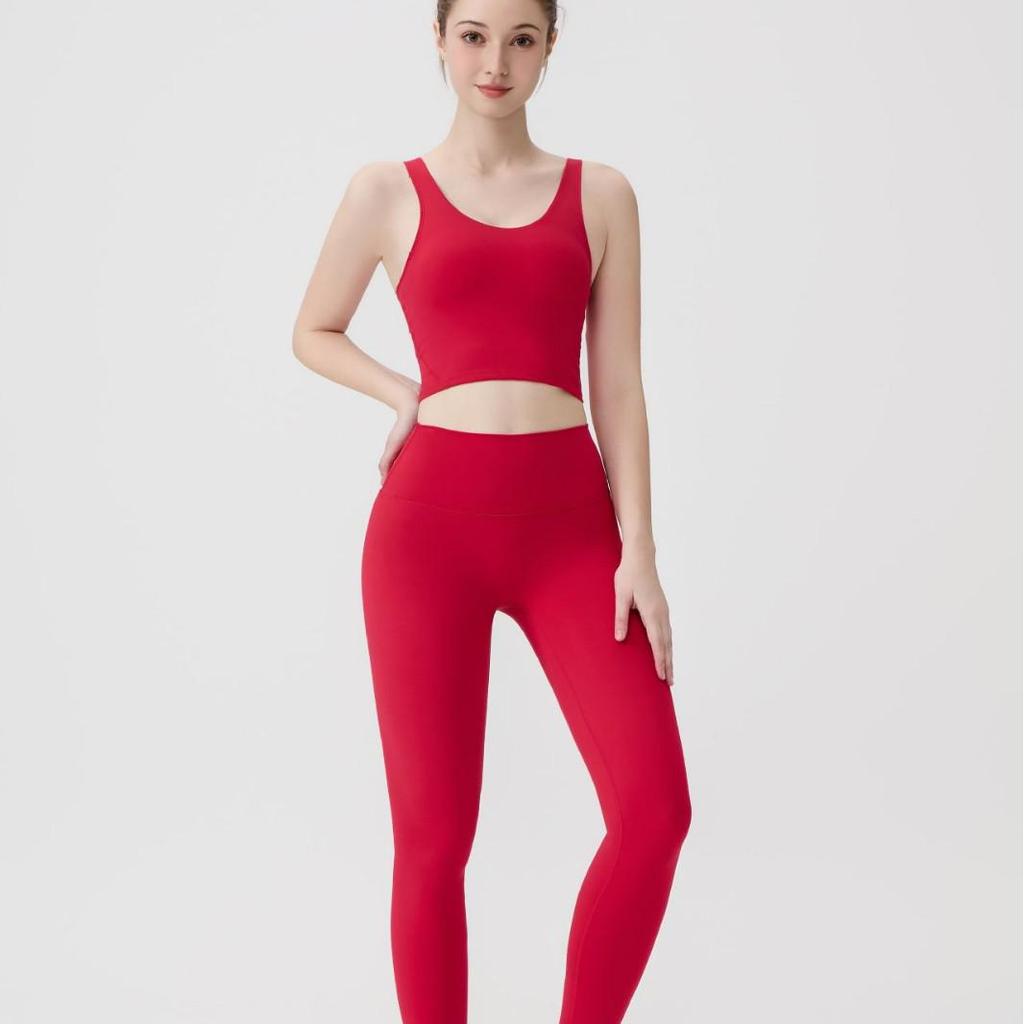 Lulu U-Back Sports Tank & 9-Point Yoga Pants Set with Bare-Feel Push-Up Bra for Women's Fitness