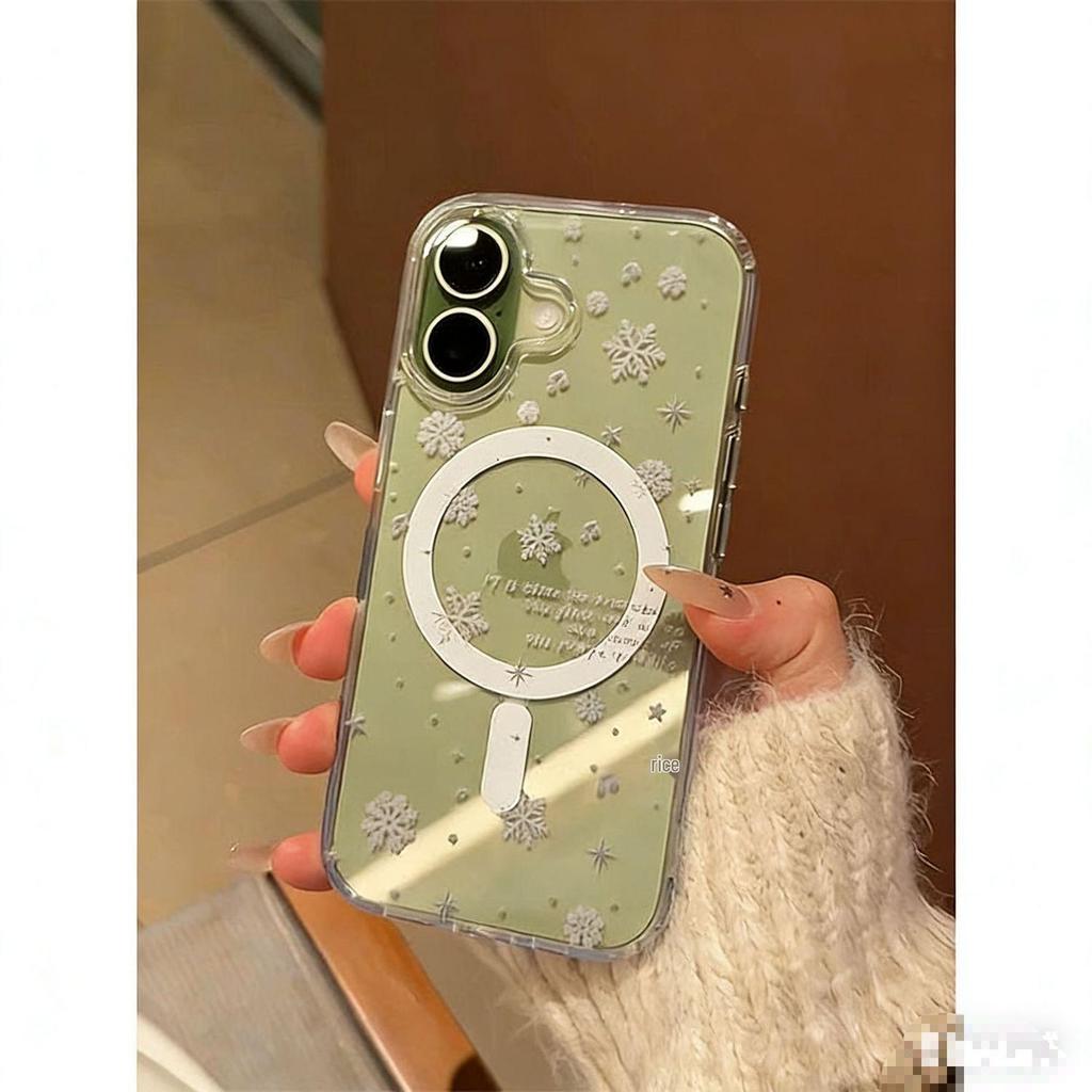 Snowflake English Magnetic Drop-proof Phone Case for Apple 13, 14, 15Plus, 16, 17, and 17 Pro Max with Buttons