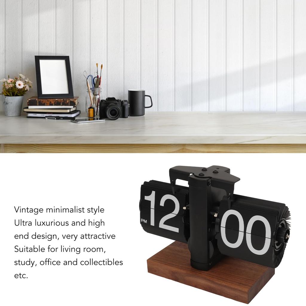 Digital Flip-Down Clock, Vintage Retro Digital Flip-Down Clock, Battery Operated, Easy to Read, Smooth Base, Refined Surface, Versatile Placement (Bla