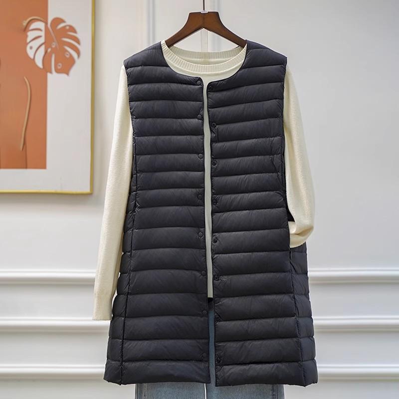 

Легкий пуховый жилет женский средней длины с круглым вырезом, новый жилет-подкладка на осень и зиму, топ с V-образным вырезом-трансформером L чёрный