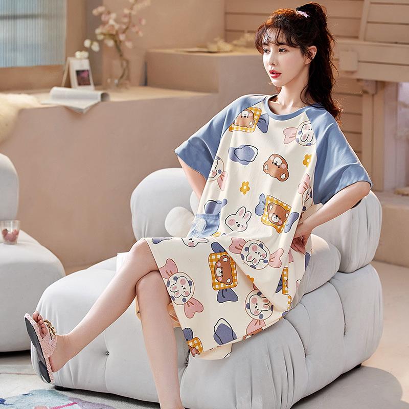 Women's Summer Pajama Set: Short-Sleeved Top and Seven-Point Pants, Cute and Loose, Perfect for Teenage Girls, Suitable for Home or Outdoor Wear.