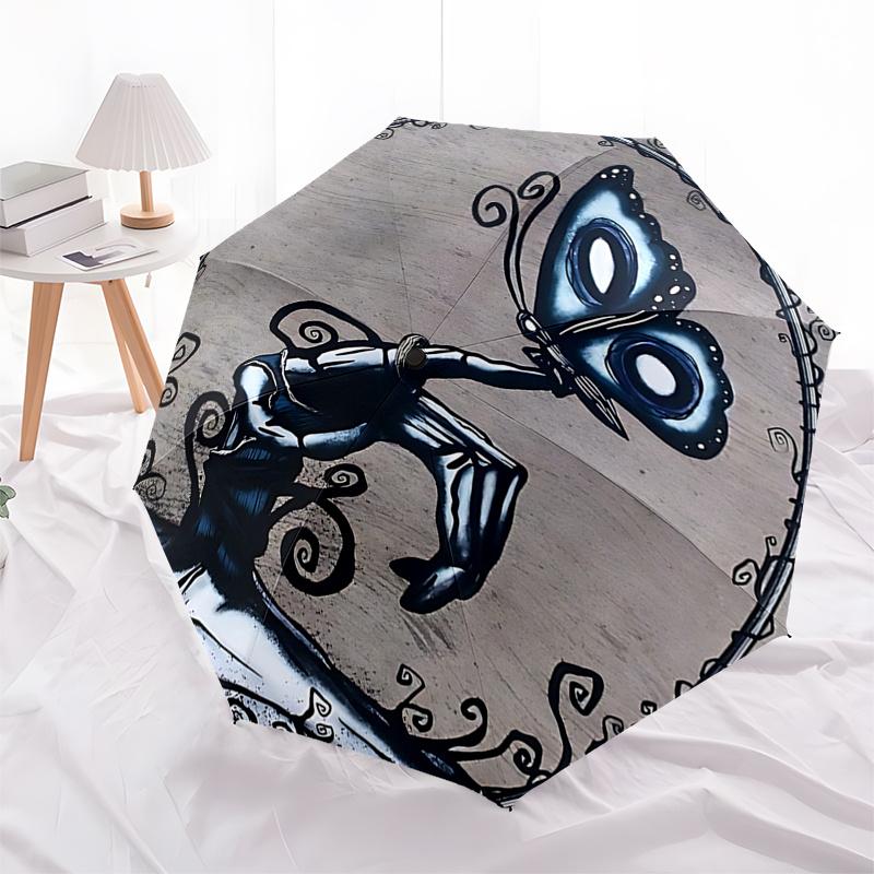 

Blue Butterfly Automatic Opening/Closing Umbrella:Portable 3 Fold Design with 8 Bone Iron Frame Perfect Gift for Fans,Travelers,and Dai