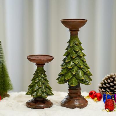 Christmas Tree Candle Holders Vintage Resin Christmas Tree Figurine Pillar Candle Stand for Home Mantel Fireplace Decor