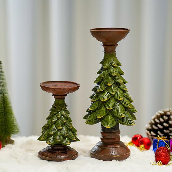 Christmas Tree Candle Holders Vintage Resin Christmas Tree Figurine Pillar Candle Stand for Home