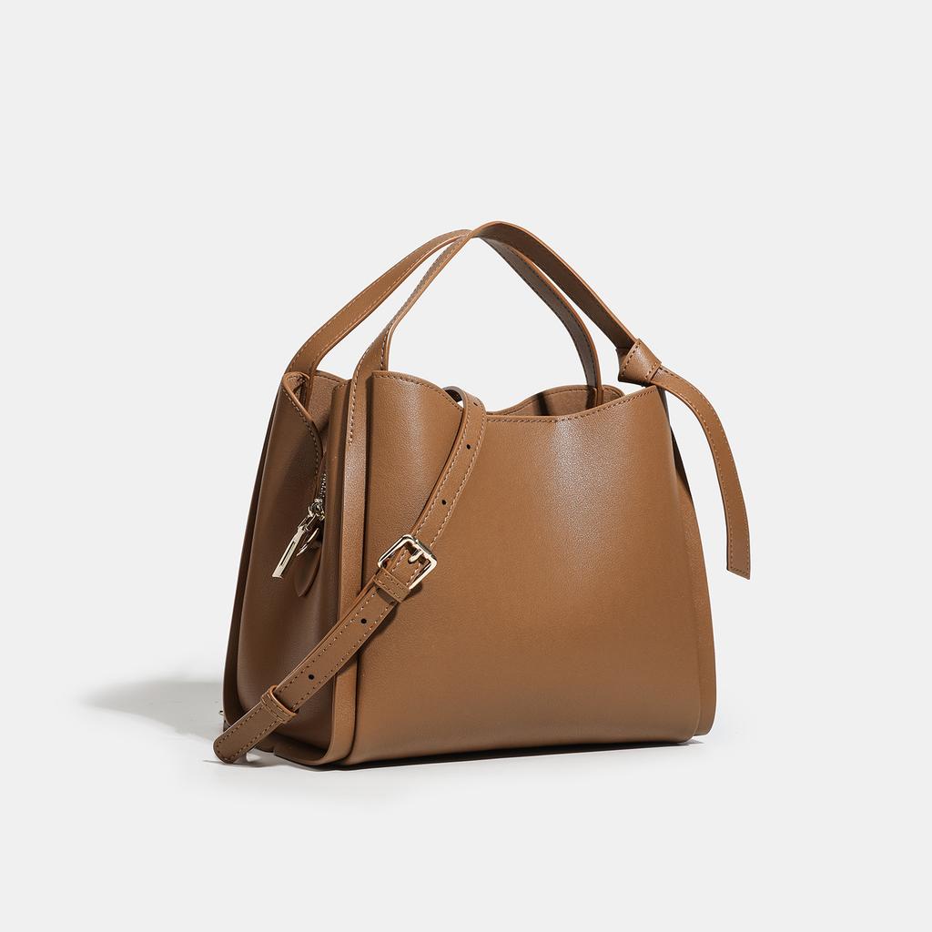 Real Leather Women's Versatile and Fashionable Large Capacity Handbag, New Cowhide High-end Sensory Vegetable Basket, Crossbody Bucket Bag