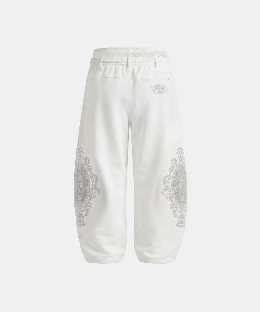 BADBLOOD H.B.B. Royal Lace Rhinestone Lightweight Jogger Pants - White