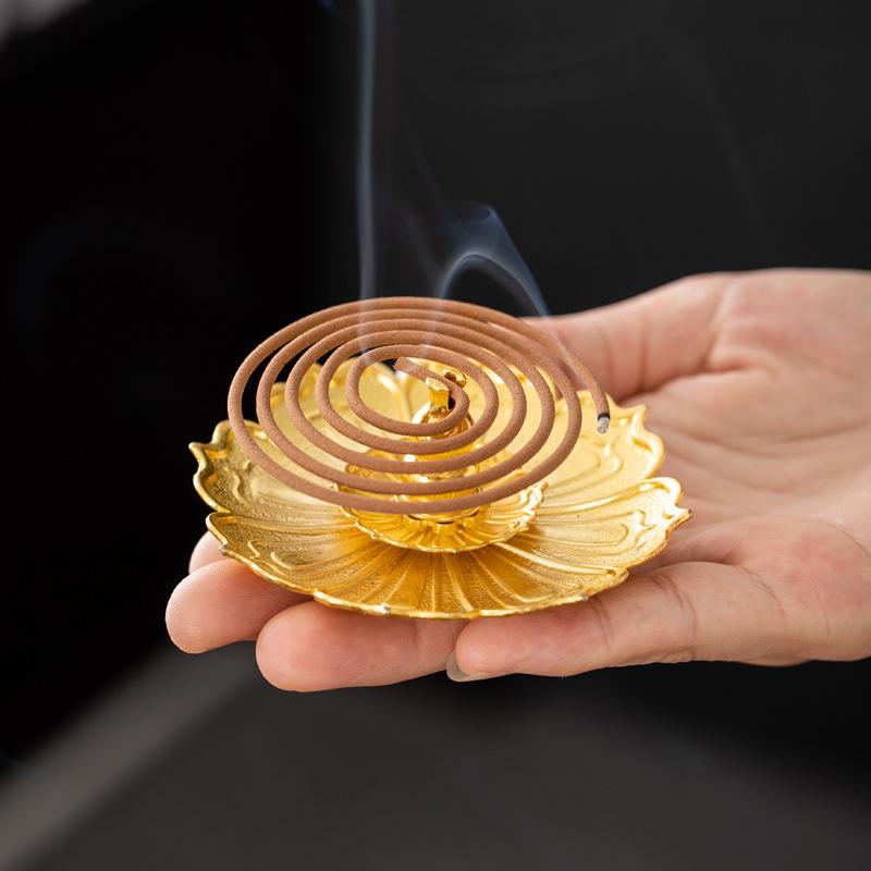 Copper Gourd Multi-functional Incense Holder and Burner with Lotus Design for Sticks and Coils.