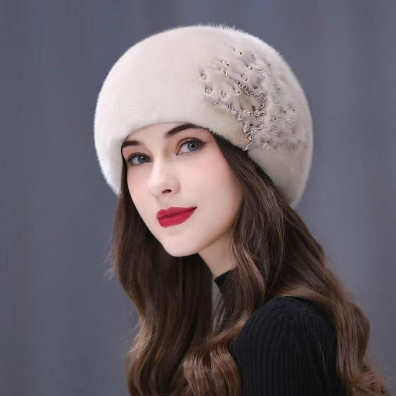 Mink Hair Hat Women's Winter Ear Protection Fashion Mother's Thermal Beret Octagonal Hat Mongolian Imitation Fur Headhat