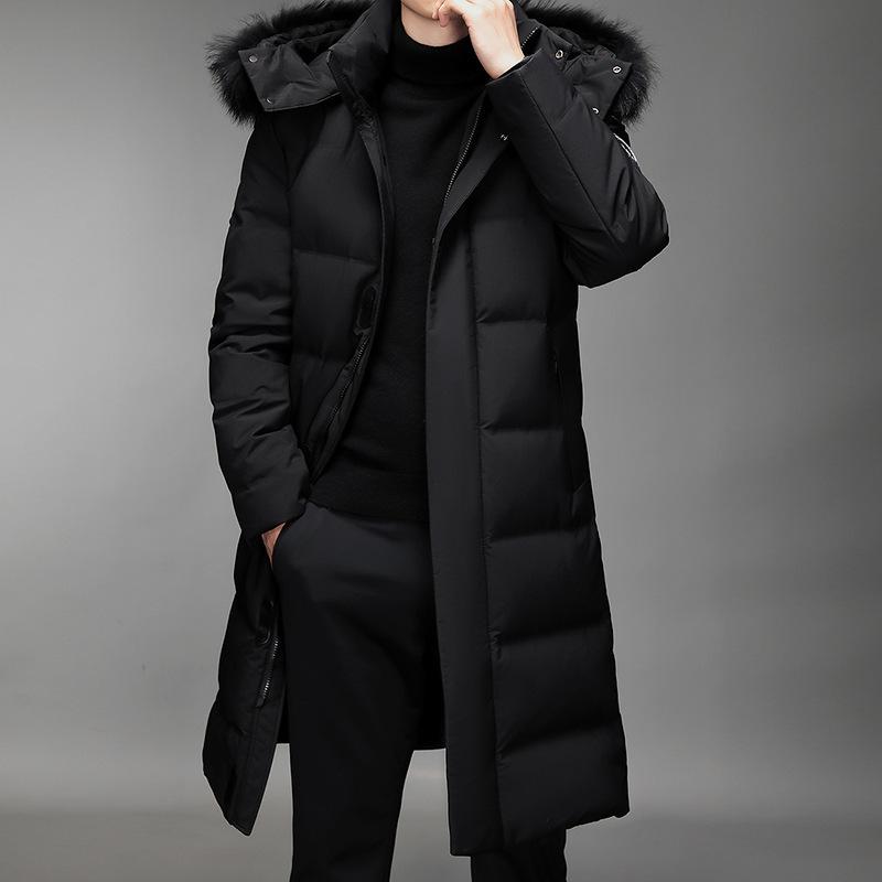 Down Jacket for Men's Mid-length Style Over Knees In Winter New Thickened Cold-proof and Large-size White Duck Down Men's Jacket