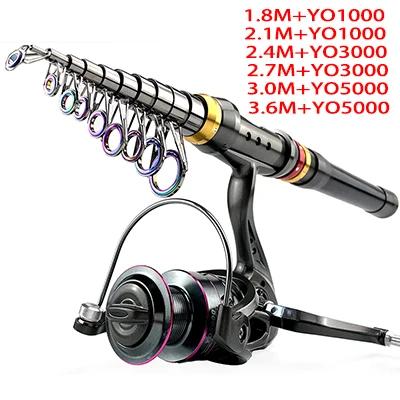 Fishing Rod and Reel Set Superhard Telescopic Fishing Rod 1.8-3.6m Spinning Reel 1000 2000 3000 Fishing Rod with Reel Pesca 1.8 m