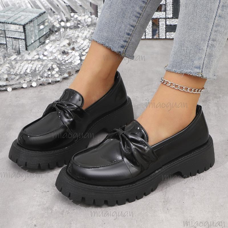 Women's Plus Size 35-43 Loafers  Spring Autumn Round Toe Slip on Platform Casual Shoes Comfortable Footwear Leather Black
