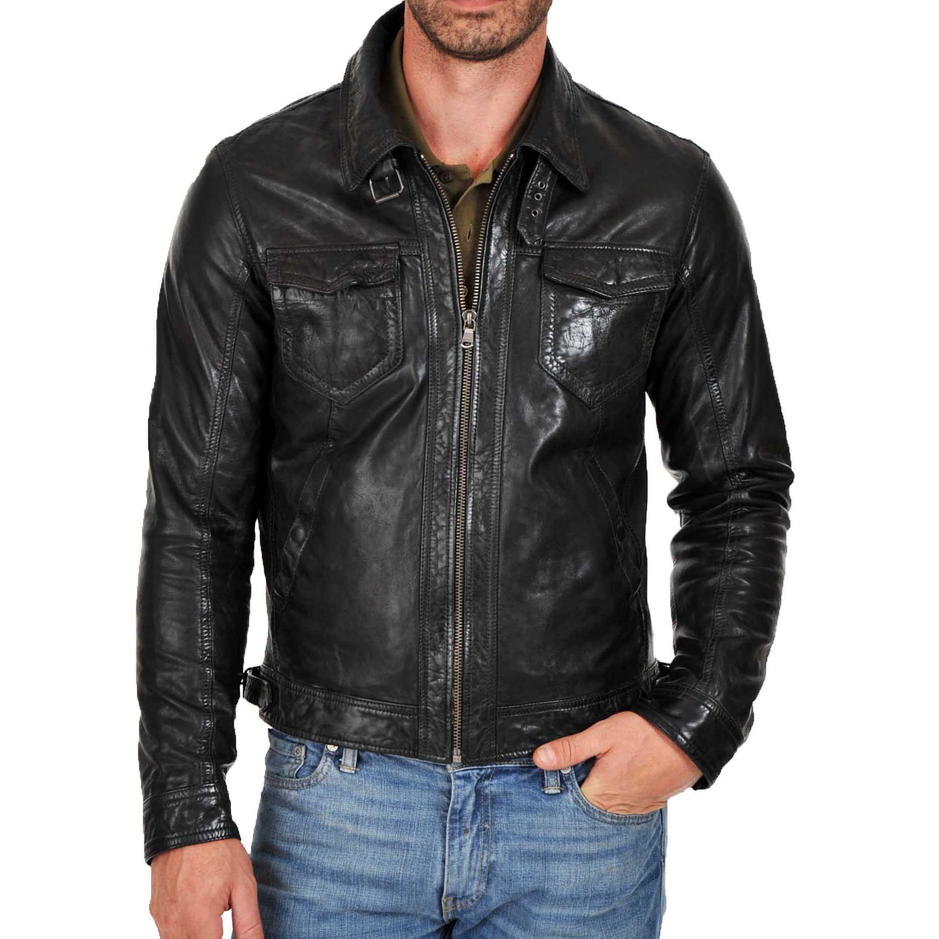 

SkinOutfit Men s Genuine Lambskin Black Leather Jacket Stylish Motorcycle Bomber Biker Outerwear MJ 25 3XL чорний
