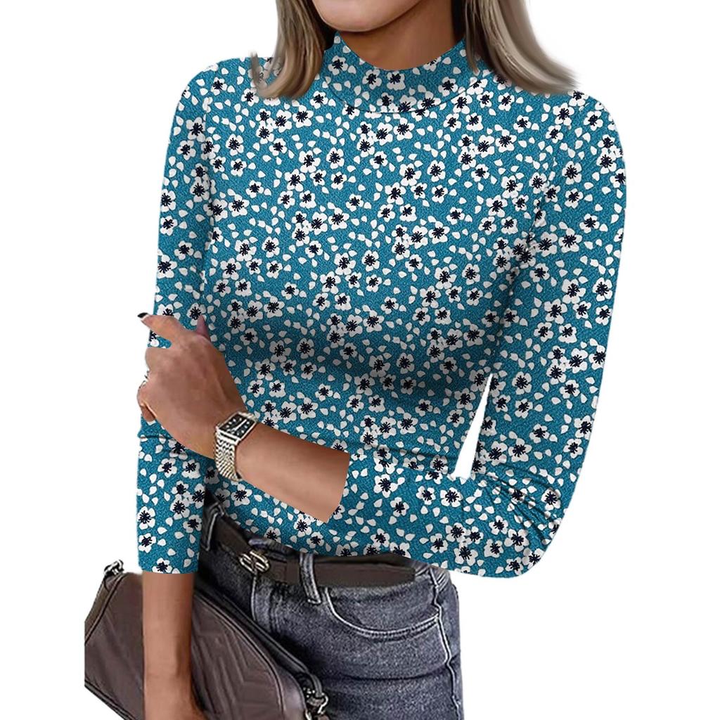 Damen Slim Bottom T-Shirt Mode Lässig Farbverlauf Druck Rundhals Pullover 3/4 Ärmel Top