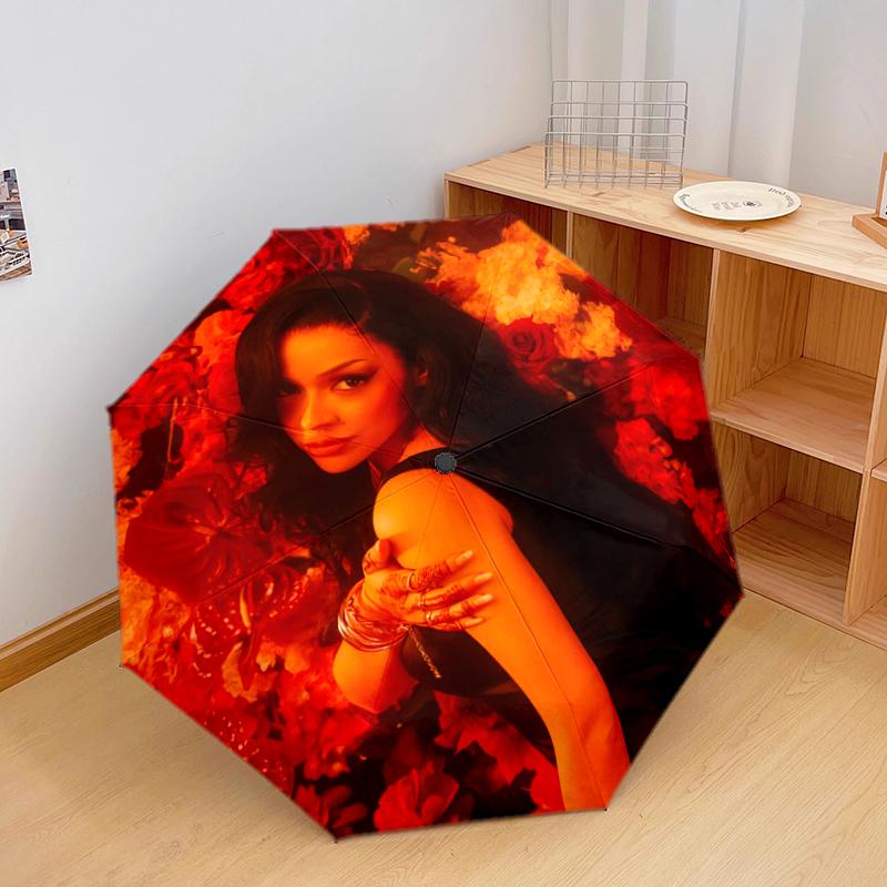 1pc Ayliva Pattern Umbrella Portable Folding Umbrella Iron Frame Hole Bone Structure Outdoor Home Umbrella