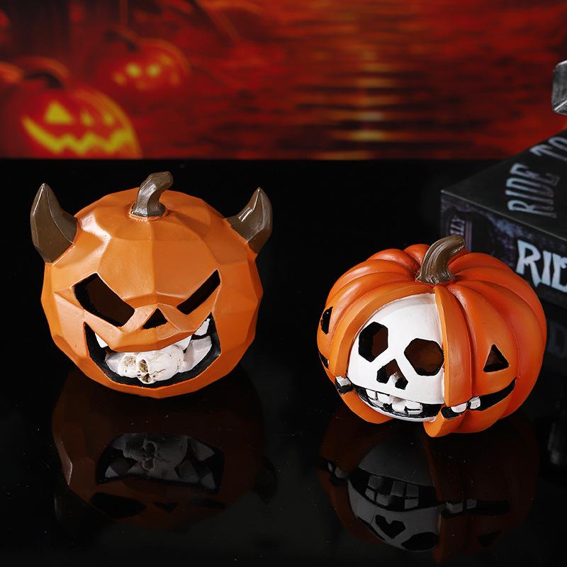 Halloween Pumpkin Skull Decoration Ornament Resin Funny Pumpkin Head Small Decoration Micro Landscape Shooting Props