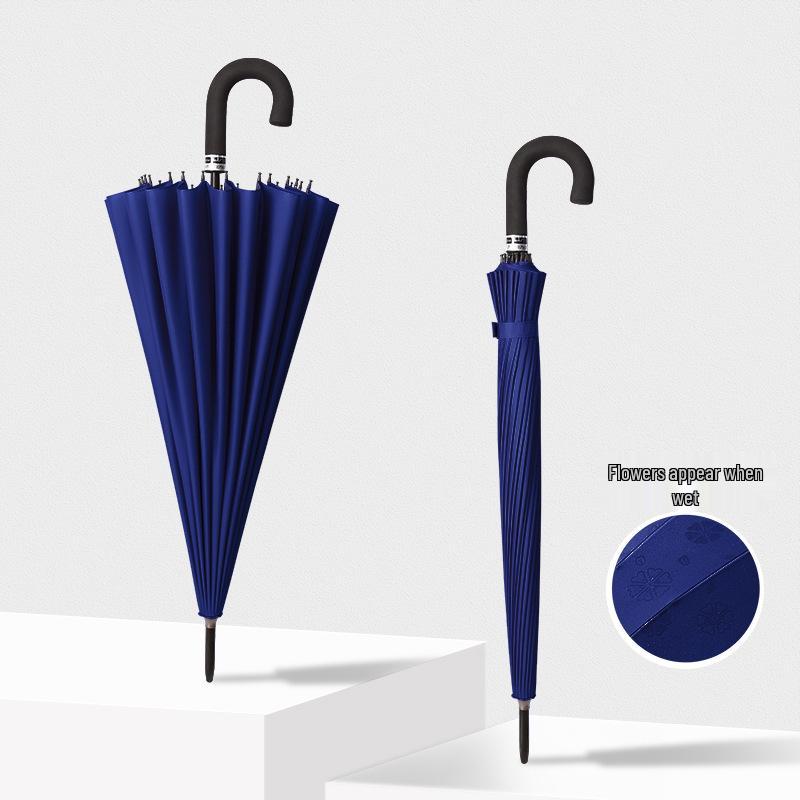 24-Speichen Farbwechselnder Langgriff-Regenschirm für Damen, Extra-Groß, Winddicht, Gebogener Griff, Herren-Stockgriff, Logodesign