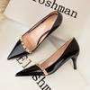 Skinny transparent high heels, thin heels, high heels, patent leather, light mouth, pointed metal rivets, single shoes