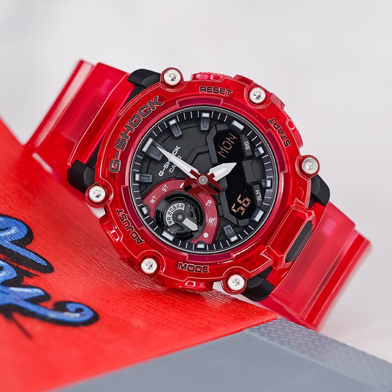 Casio G-SHOCK SOUND WAVE Series Translucent Waterproof Quartz Movement Resin Strap Japanese and Korean Watch Men's Watch Black Dial GA-2200SKL-4APR