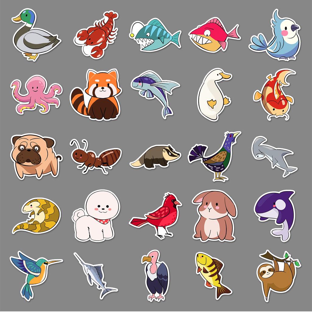 100 Einfache Zeichnung Tier Graffiti Aufkleber Cartoon Niedlich Guka Handgezeichnet Dekorative Wasserbecher Handy Aufkleber