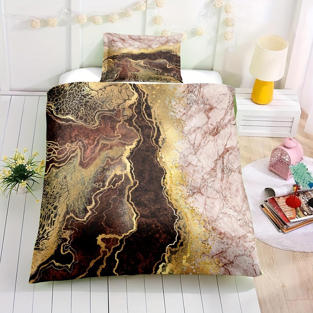 Comforter 3Pcs Luxe In Vibrant Marble Design - Breathable Polyester Zip Closure Machine Washable Christmas Gifts