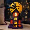 Estilo Vintage Soprado Decor Moldura Casa Assombrada Halloween Luz, Mansão Pré-Iluminada com Bruxa Brilhante Figuras Abóbora Resina Iluminada Lua Fantasma Preto