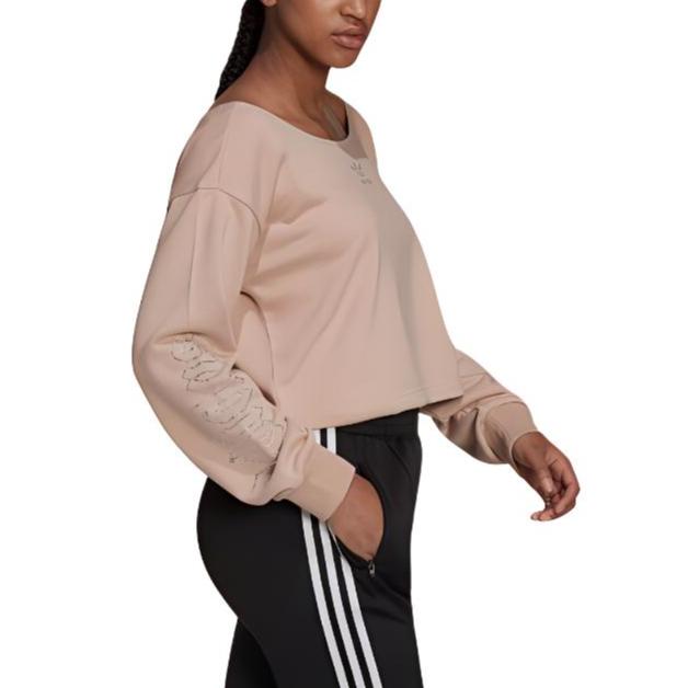 Adidas Letter Logo Casual Sports Drop Shoulder Short Sweatshirt Women sweatshirt Gray Pink HF6774