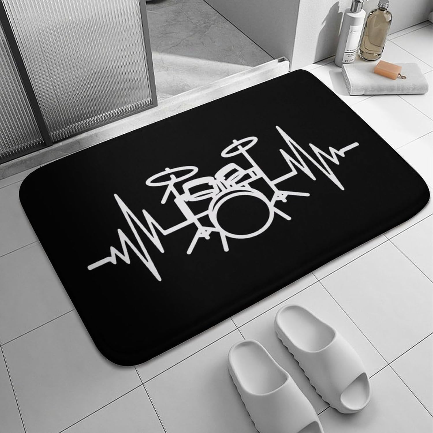 

Drum Kit Area Rug Rock Music Themed Decorative Carpet Kids Musical Instruments Floor Mat for Bedroom Inside Entryway Doormat 40x60cm