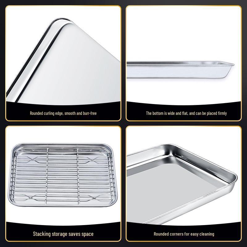 430 Stainless Steel Multi-Purpose Square Pan with Rack - Flat Bottom Grill, Baking & Steaming Tray