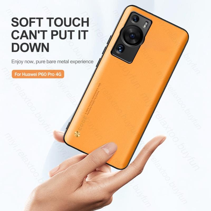 Hauwei P60 Pro 4G Case Premium Plain Leather Phone Cases For Huawei P60 P 60 Pro 4G MNA-LX9 6.67" Anti-Knock Protect Shell Cover